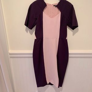Like-new Raoul sheath dress in peach and aubergine.